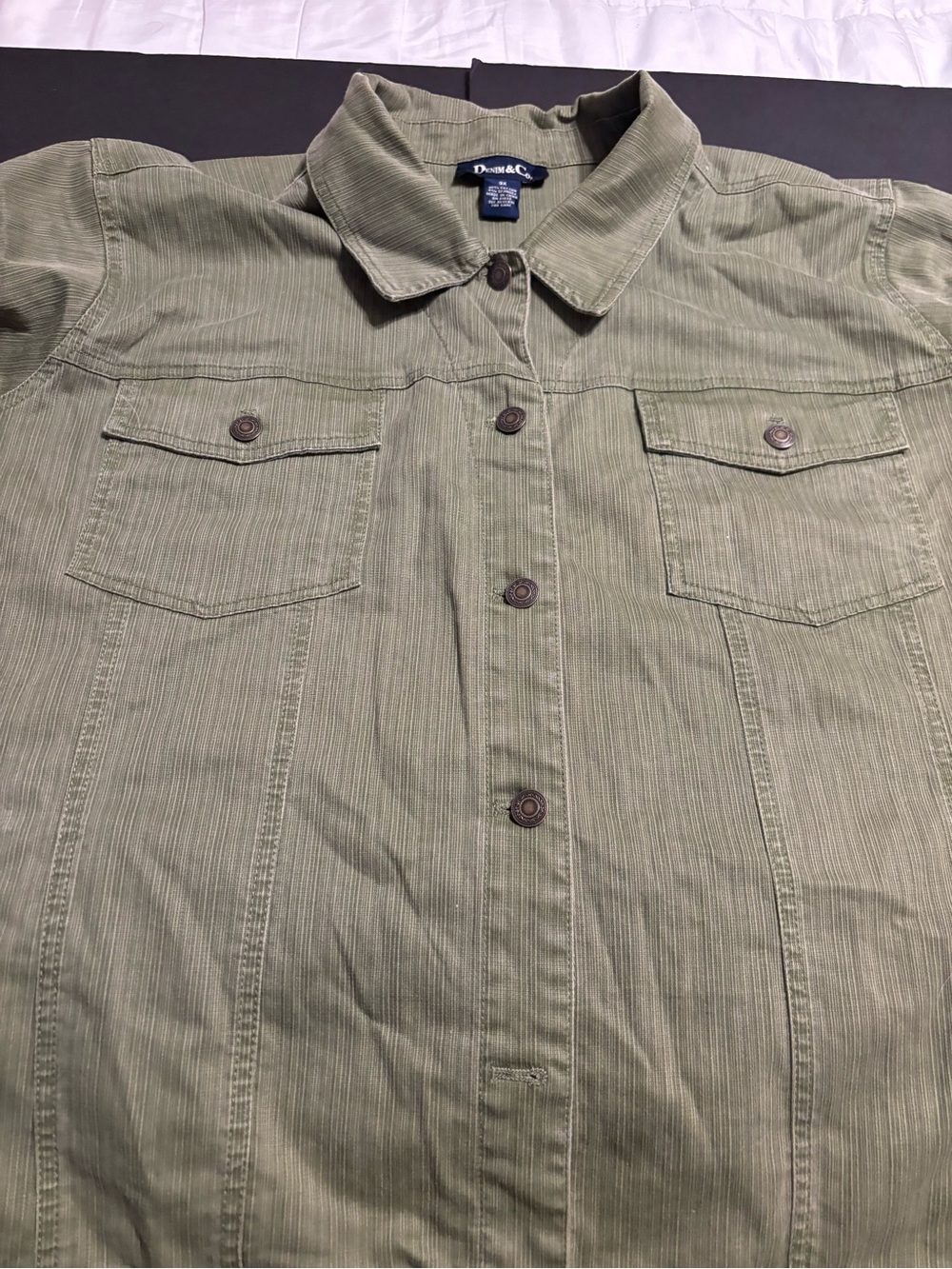 Denim & Co. Women’s 3X Olive Green Stretch Cotton Button Front Jacket Shacket